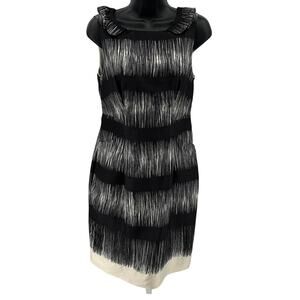Banana Republic Sheath Dress WMNS 0 Sleeveless Black Cream Striped Ruffled Neck